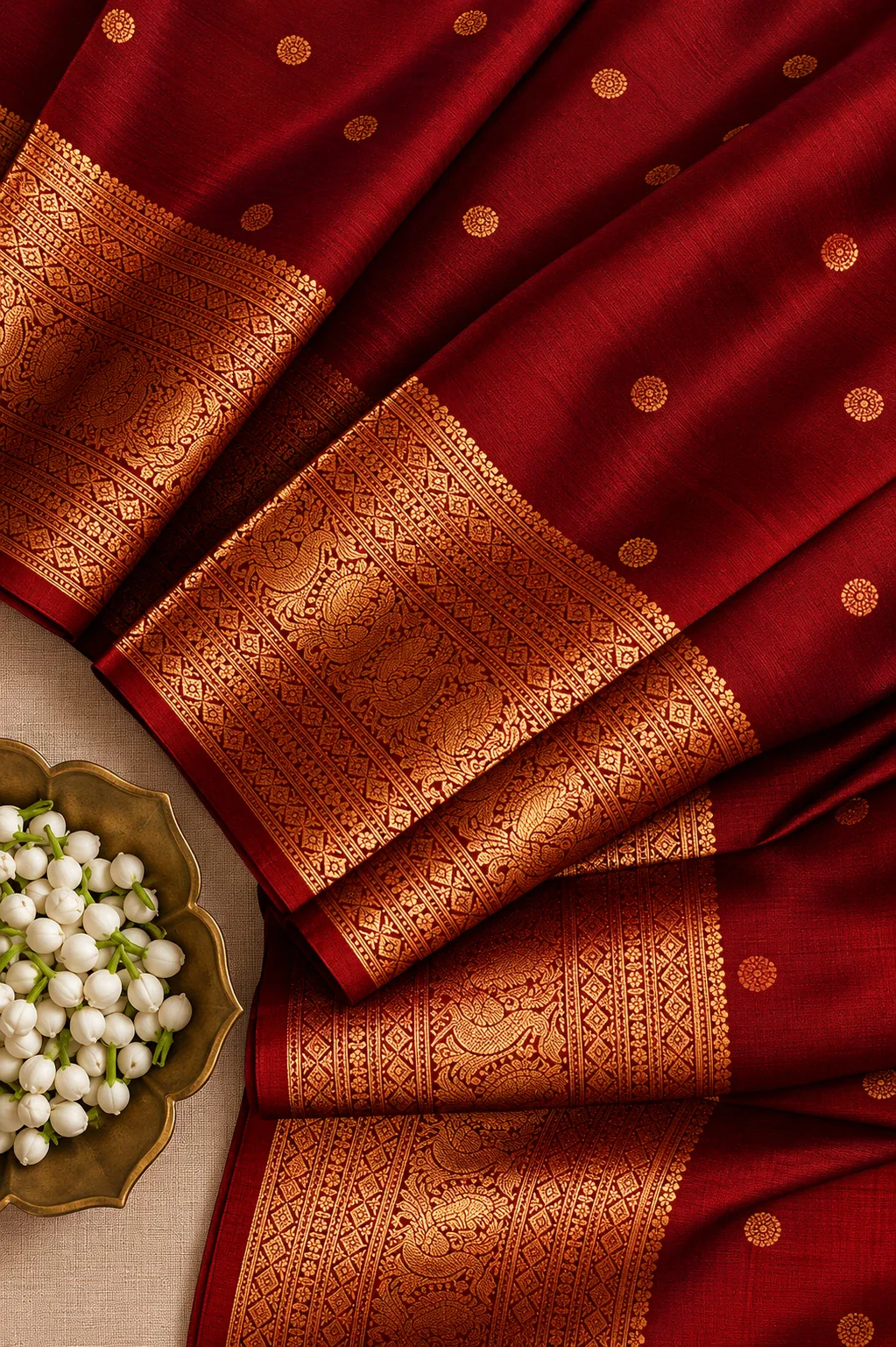 Thridha Varnam heirloom saree on a model